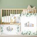 HunnmingRe Baby Safari Animals Crib Bedding Set 3 Pcs Crib Set Baby Blanket, Fitted Sheet, Pillowcase Soft Flannel Nursery Bedding for Standard Infant Bed and Toddler Mattress Newborns Gifts