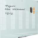 Glass Whiteboard 48 * 72Inches Magnetic Wall Mounted Glass Whiteboard, Large Frameless Glass White Board for Wall Office, Home & School