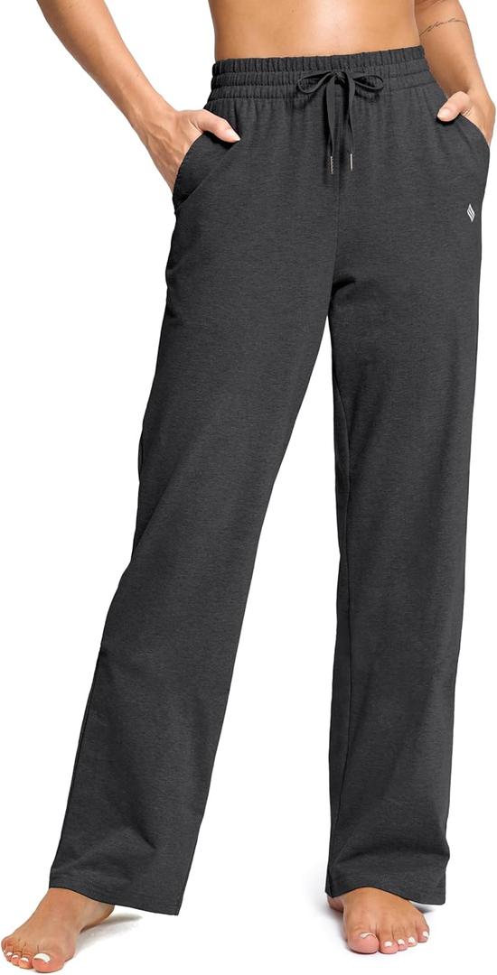 SANTINY 31"/33"/35" Women's Tall Cotton Sweatspants Yoga Lounge Casual Pants Open Bottom Sweat Pants for Women with Pockets (Large, Charcoal)