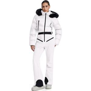 HOTIAN Women One Piece Ski Suits Slim Fit Overalls Jumpsuits Waterproof Winter Outdoor Snowboard Snow Suits (Medium, 2-beige)