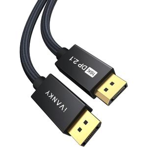 IVANKY 16K Displayport Cable 10ft, Long DP 2.1 Cable [16K@60Hz, 8K@120Hz, 4K@240Hz/165H, 2K@360], Display Port 2.1 Cable Support HDR10, HDCP 2.2, DSC 1.2a for 3090 Graphics/Gaming Monitor/TV, 10FT