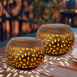 Solar Table Lanterns Outdoor Waterproof - 2 Pack LED Lamp Copper Metal Tabletop Light Solar Powered Decorative Lantern for Indoor Desk Bedroom Patio Garden Pathway Yard