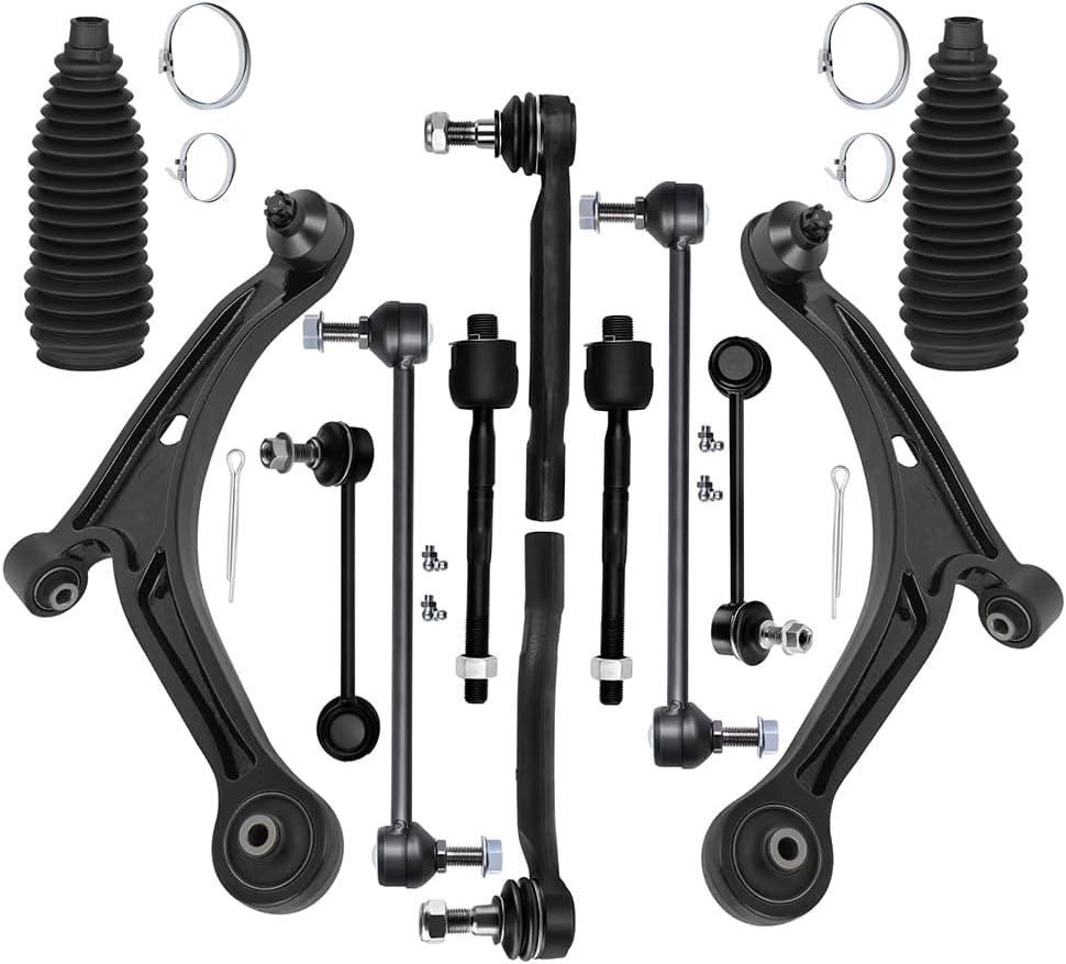 Front Lower Control Arm w/Ball Joint fit 2003-2005 for Honda Pilot 2001-2005 for Acura MDX, Suspension Kit with Inner Outer Tie Rod End w/Steering Boot Sway Bar Link - 12pc Set
