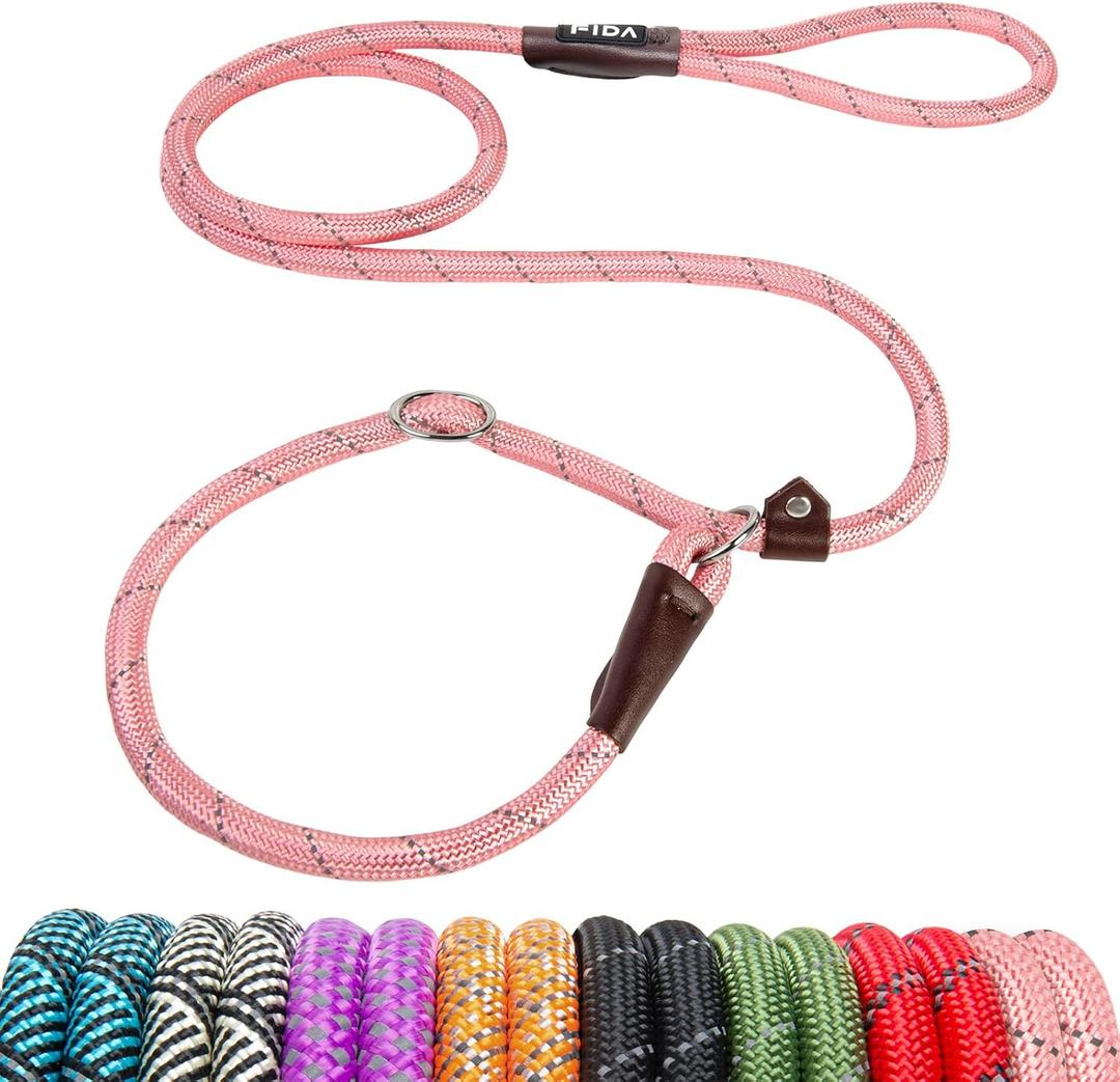 Fida Durable Slip Leads for Dogs, 6 FT x 1/2" Heavy Duty Dog Loop Leashes, Comfortable Strong Rope Slip Leash for Small Dogs and Puppies, No Pull Pet Training Lead with Highly Reflective(1/2", Pink)