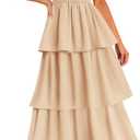 Women's Summer Puff Sleeve Midi Dress 2026 Casual Flowy A Line Tiered Wedding Guest Beach Vacation Long Dresses, Size Small