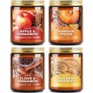 AOOVOO Fall Candles Set - 4 Pack Candles for Home Scented, 28 oz Natural Soy Wax 200 Hour Long Lasting, Autumn Gifts Set for Women Men Fall Fragrance of Pumpkin/Apple Cinnamon/Clove/Wheat Vanilla