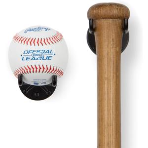 Wallniture Sporta Baseball Holder, Baseball Bat Wall Mount Display Stand for Man Cave Decor, Sports Memorabilia Ball Storage Rack Set of 2 Black