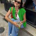 Hvewarm Womens Casual Chunky Knit Vest Gold Button Down Crop Crochet Sleeveless Sweater Vest (Green-S), Small (Green, S)