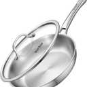 12 inch Tri-Ply Stainless Steel Frying Pan with LID,PFOA&PTFE Free Skillets,Chef's Pans,Dishwasher and Oven Safe Cookware, Works on Induction,Ceramic and Gas Cooktops