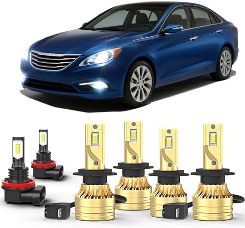 Cayrsk Compatible for Hyundai Sonata 2011-2014 LED Light Bulbs,H7 High Beam H7 Low Beams H8 LED Fog Light Bulbs, 500% Brightness,6000K White H8,Plug and Play, Pack of 6, Gold