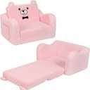 Sherpa Teddy Bear Kids Sofa, Soft Foam Couch with Plush Cover, Cozy Play Lounge Chair, Pink