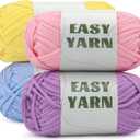 UzecPk 4 * 50g/1.76oz Beginner Yarn, 4 * 87yds Beginner Crochet Yarn | Pink Purple Blue Yellow Crochet Yarn for Beginners Easy-to-See Stitches, Worsted-Weight Medium #4 Blend Crochet Kit Making