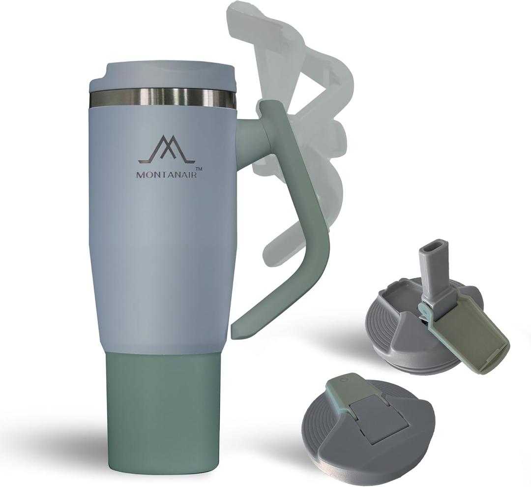 MONTANAIR® Original 40oz Stainless Steel Double Wall Vacuum Tumbler with Rotatable Handle, Lid and Built-In Straw | Insulated | Fits in Cup Holder | Leak Proof | BPA-free (OLIVE)