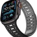 ZZDZZ Compatible with Apple Watch Band 49mm 46mm 45mm 44mm 42mm 41mm 40mm 38mm, Magnetic Silicone Sport Breathable Strap for iWatch Ultra 2 SE Series 10 9 8 7 6 5 4 (49/ 46/ 45/ 44/ 42mm, Black/ Gray)