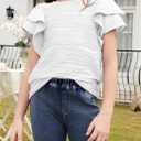 blibean Girls Ruffled Short Sleeve Textured Tops Shirts Size 6-15 Years (White, L)