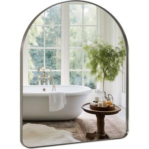 ANDY STAR Arched Mirror, 30 x 36 Inch Brushed Nickel Wall Mirror in Stainless Steel Metal Frame, Arch Top Rounded Corner 1 Inch Deep Set Design Wall Mount Hangs Vertical