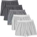 Amazon Essentials Cotton Jersey Boxers - Men's Underwear, Pack of 5 (Grey Heather, Charcoal Mix, Size XXS)