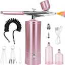 Airbrush Kit with Compressor, Auto Handheld Airbrush Gun with 0.3mm Tip, Rechargeable, Portable Air Brushes for Painting, Tattoo, Nail Art, Model Coloring, Makeup, Cake (Pink)