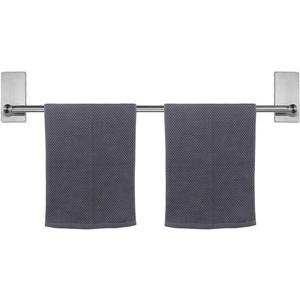 NearMoon Self Adhesive Bathroom Towel Bar- Stainless Steel Bath Wall Shelf Rack Hanging Towel Stick On Sticky Hanger Contemporary Style, NO Drilling (1 Pack, Brushed Nickel, 27-Inch Towel Rack)