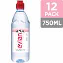 evian Natural Spring Water, 750 ml (25.36 fluid ounce) Water Bottle with Sports Cap, 12 Pack (EXP 02/04/26)