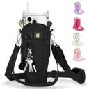 linmaya Water Bottle Carrier Bag for Stanley Cup 30oz with Phone Holder Pockets,Neoprene Water Bottle Cross-body Bag with Adjustable Shoulder & Hand Strap Stanley Cup Accessories