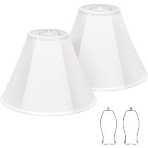 White Lamp Shades Set of 2, Bell Lamp Shades 6"Top x 13"Bottom x 10"High, Medium Shade Replacement Fabric Natural Linen Hand Crafted(Spider Fitter), Harp Holders Included, Easy Assembly Required