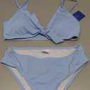 MIENOE Teen Girls' Swimsuits Two-Piece V-Neck Bikini Adjustable Shoulder Straps Swimsuit Kids Bikini with Chest Pad (8-10 Years, Sky Blue - Knot Style)