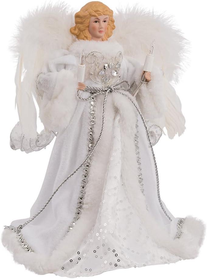 Kurt Adler 10-Light White and Silver Angel Treetop, 12-Inch