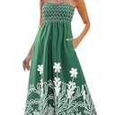 Gardenwed Women's Floral Print Maxi Dress,Spaghetti Strap Smocked Bodice A-Line Sundress with Pockets (Medium)
