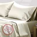 TEXAS LINEN CO. 100% Egyptian Cotton Sheets, 600 Thread Count 4 PC Queen Size Sheet Set, Soft, Cooling, High Thread Count Sateen, Extra Long Staple Luxury Bedding, 16 in Deep Pocket - Ivory