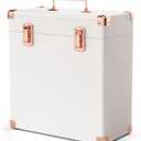 Vinyl Record Storage Box, Waterproof and Dustproof PU Leather Record Crate, Holds 45 LPs with Velvet Lining, Portable Vinyls Records Album Storage Boxes, Metal Corner Durable Vinyl Record Box (White)