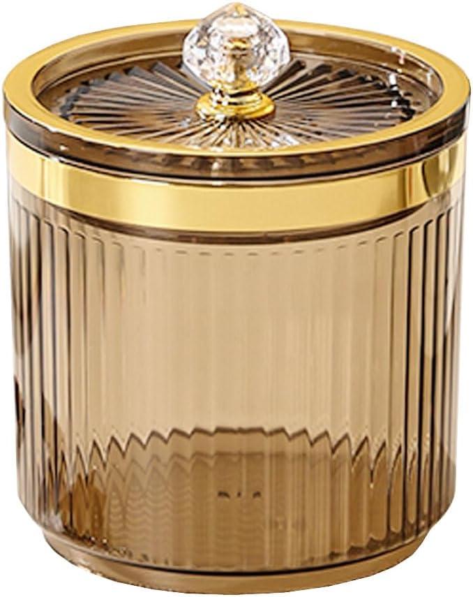 Plastic Cotton Swab Ball Box Pad Holder Floss Organizer Box Clear Container Dispenser-Amber