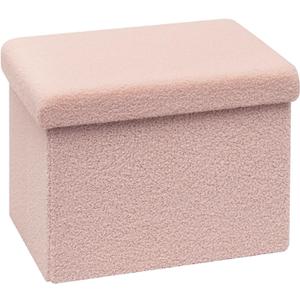 B FSOBEIIALEO Storage Ottoman Cube Small Sherpa Ottoman Foot Rest, Foldable Portable Boucle Ottomans, Faux Teddy Fur, Pink 16.5"x12.6"x12.6"