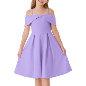 GRACE KARIN Girls Elegant Dress Off Shoulder A-Line Casual Party Dresses for 6-14 Years (Purple, 12Y)