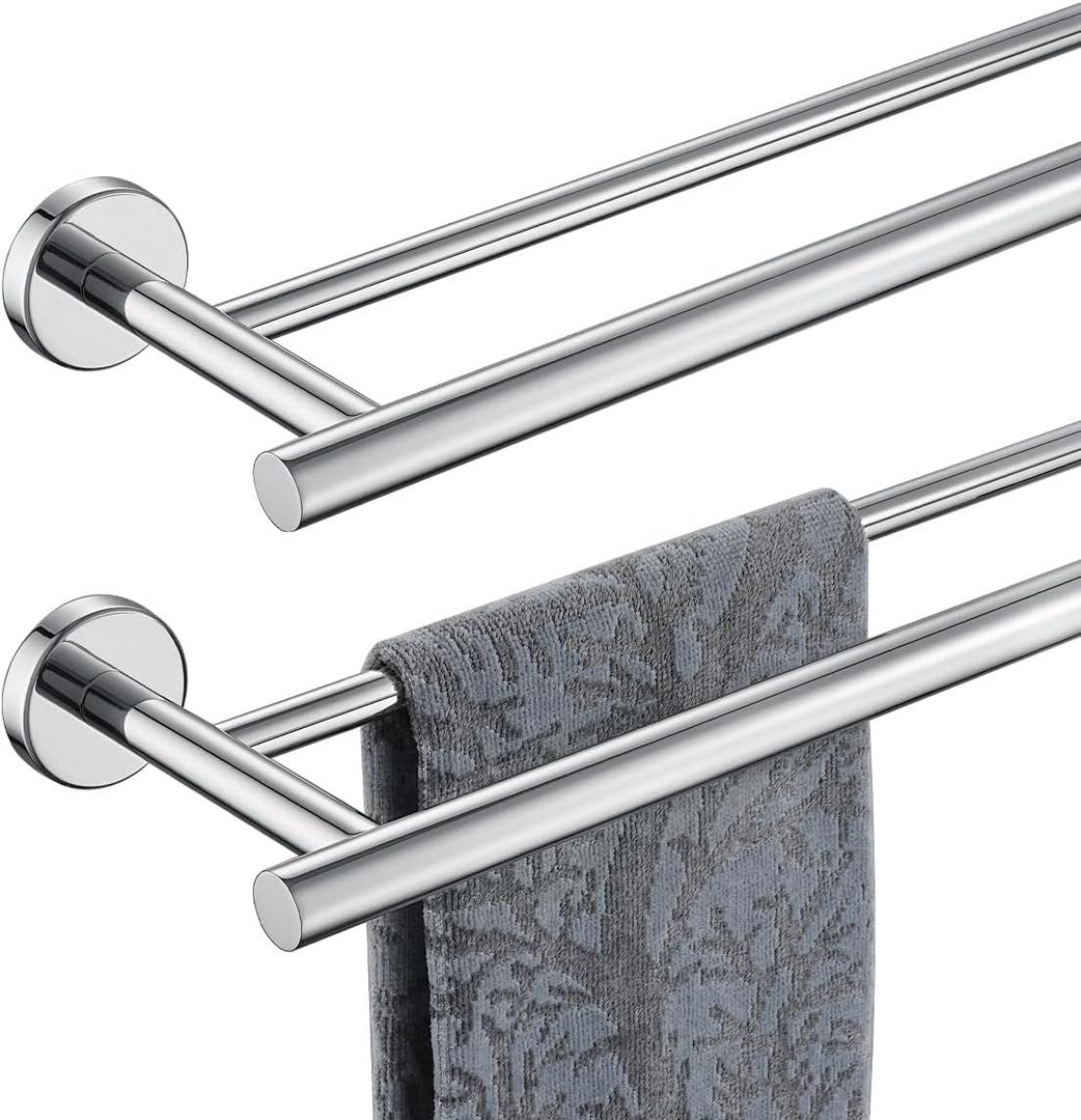 JQK Double Towel Bar Chrome, 20.5 Inch 304 Stainless Steel Thicken 0.8mm Towel Rack Bathroom, Towel Holder Polished Steel Wall Mount, Useable Length 18 Inch 2 Pack, TB100L18-CH-P2