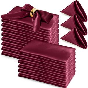 RUDONG M 72 Pack Burgundy Satin Napkin, 17 x 17 Inch Square Cloth Napkins, Soft Fabric Napkin with Scalloped Edges, Reusable Washable Dinner Table Napkins for Wedding, Banquet, Party