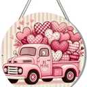 3 x 1 Pcs Valentines Wreath for Front Door 12 Inch Wooden Hanging Door Sign Welcome with Cute Truck Design Romantic Heart Porch Wreaths for Holiday Home Door Wall Farmhouse Decorations Indoors Outdoors