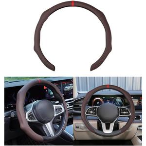 Car Steering Wheel Cover, 15 Inch Leather Non Slip Vehicle Steering Wheel Cover Protector, Comfortable Automotive Interior Protection Accessories, Universal for SUV Sedan Truck(Coffee)
