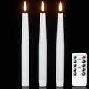 GenSwin Flameless Taper Candles with Remote, White LED Taper Candles Battery Operated, Real Wax Flameless Candlesticks with 3D Wick for Home Party Decor(Set of 3, 0.78 x 9.84)