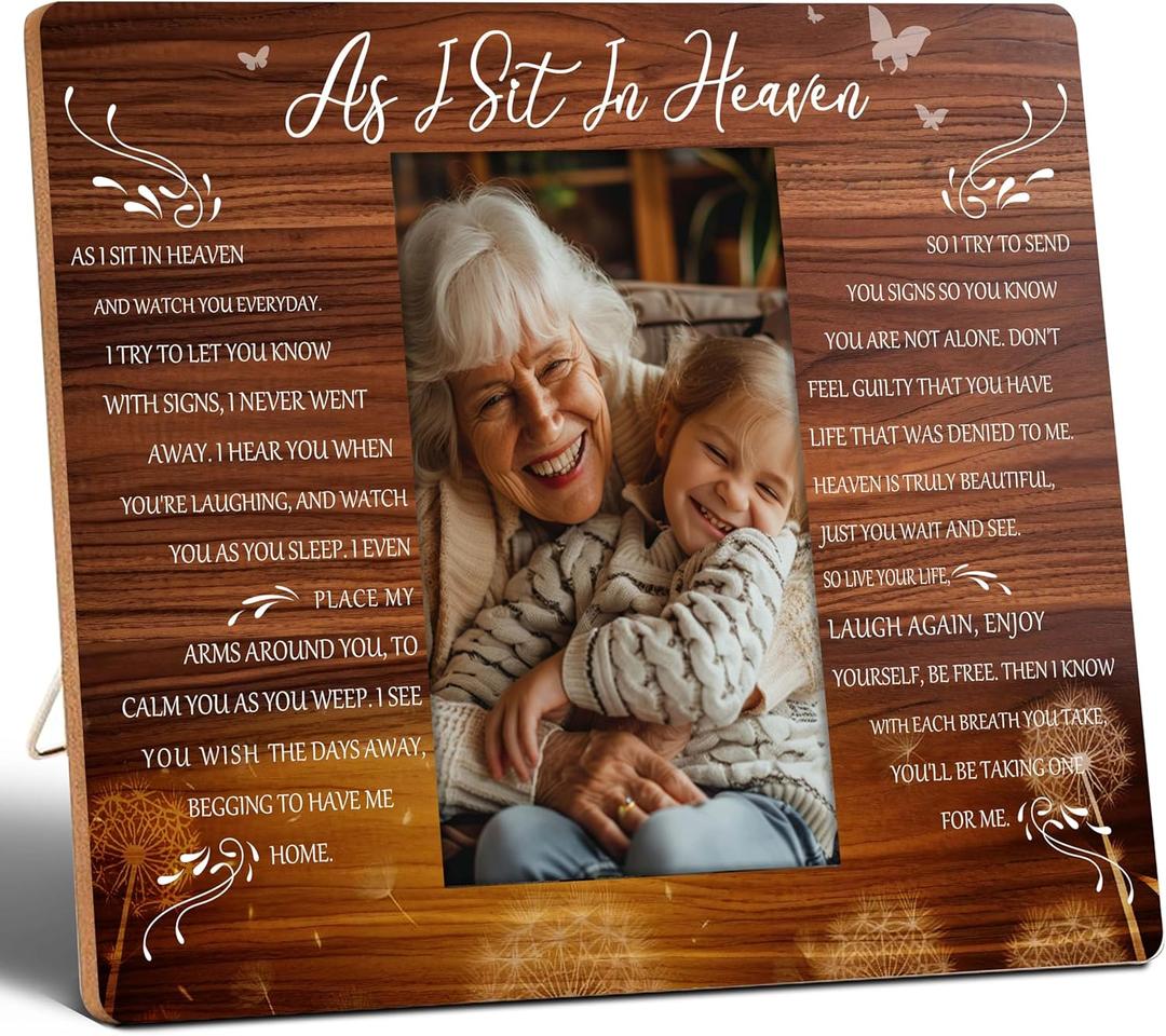 Memorial Gifts, ‘As I Sit In Heaven’ 4"x6" Picture Frame, Sorry for Your Loss, Bereavement Gifts, Sympathy Gift for Loss, Wooden Photo Frame, Wall Mount & Table Top