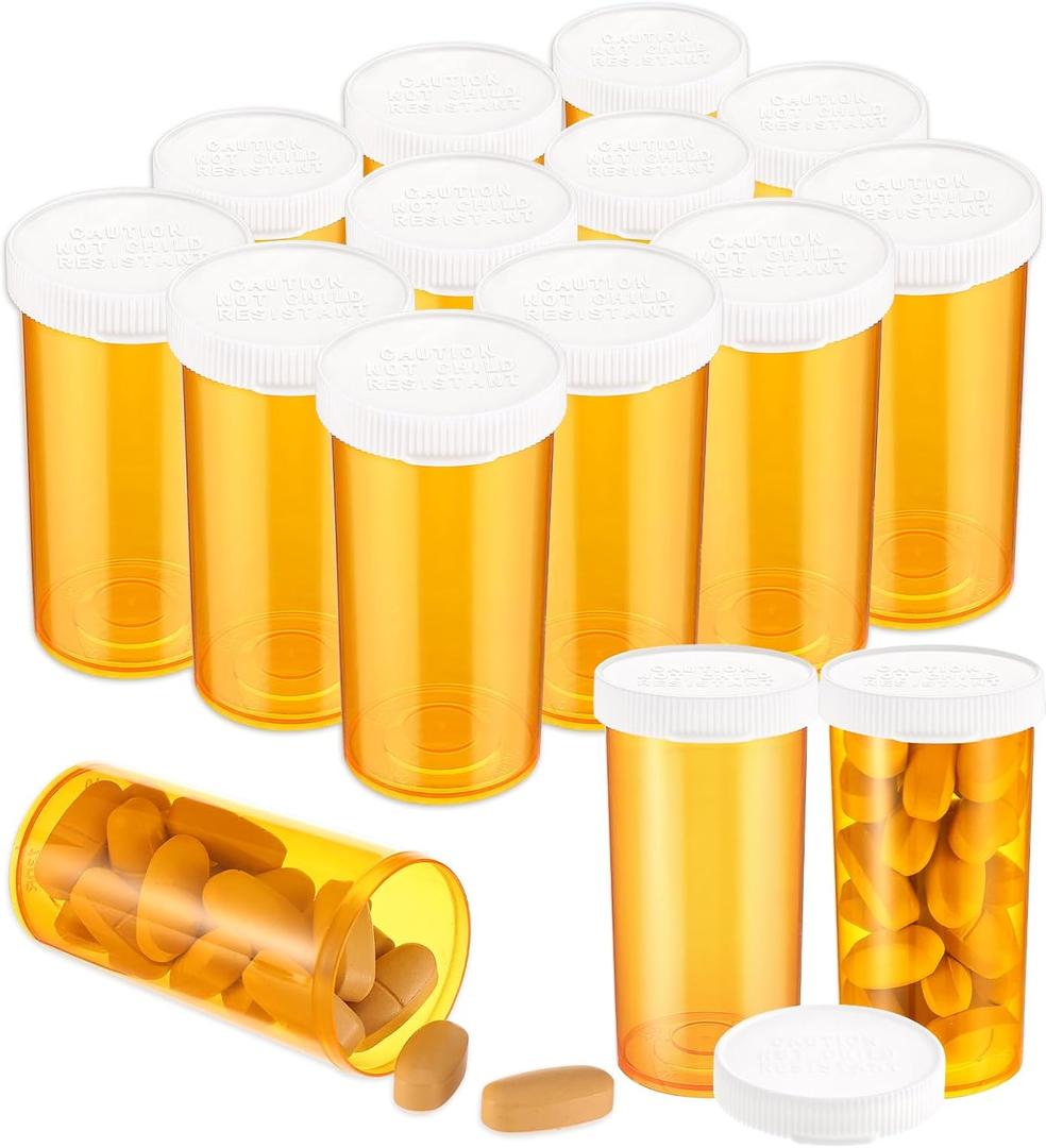 12 Pcs Plastic Empty Pill Bottles Small Medication Vials with Easy Open Caps Clear Medicines Containers Travel Pill Vial Pill Cases Dispenser Organizers (13 Drams, Orange)