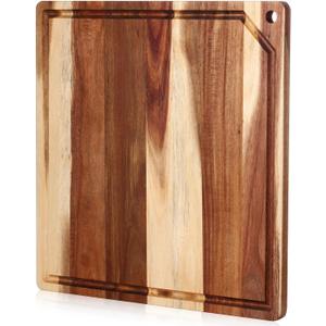 Zubebe Large Stove Cutting Board 20" x 20" Burner Cover Square Rv Chopping Board with Hole Grooved for Oven Apartment Kitchen(Acacia), 20.5"L x 20.5"W