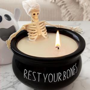 Halloween Decorations Indoor - Vintage Halloween Skeleton Candles Decor Gifts - Cute Farmhouse Gothic Party Birthday Candle Decoration Centerpieces for Table Home Room Mantel Office Kitchen