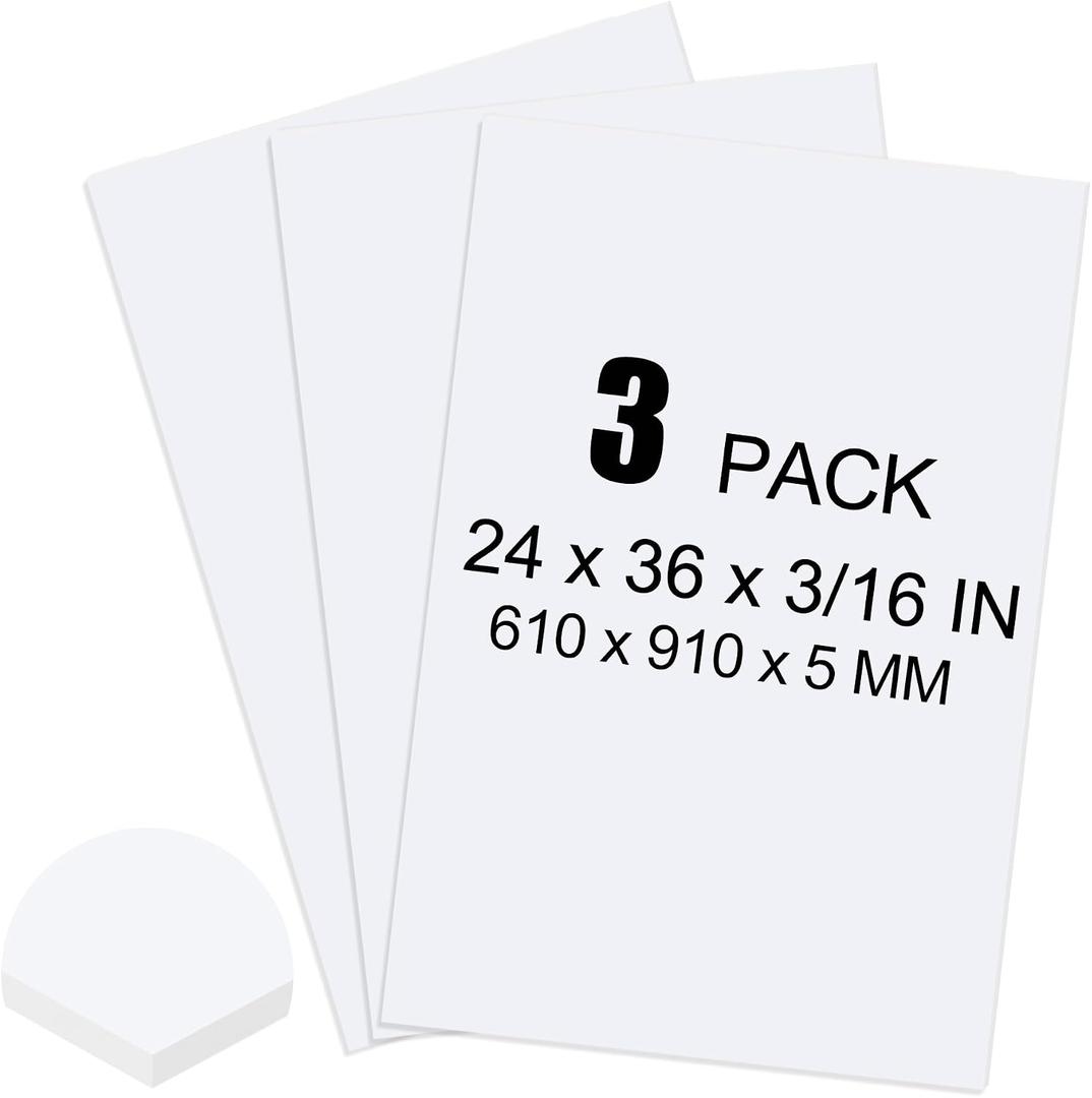 ToLanbbt 3 Pack White Foam Board, 24 x 36 x 3/16" Thick Foam Core Acid Free Poster Foamboard for Art Craft Projects, Painting, Displaying, Signage, Wedding, School