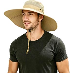 Men's Wide Brim Sun Hat-UPF 50+ Protection,Waterproof Bucket Hat for Fishing, Hiking, Camping,Breathable Nylon & Mesh