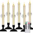 Homemory 6 Pcs Window Candles with Remote Timer Dimmer, Christmas Candles for Window Battery Operated, Ivory Flameless Taper Candle with Holders and Suctions, LED Candlesticks for Xmas Holiday Decor