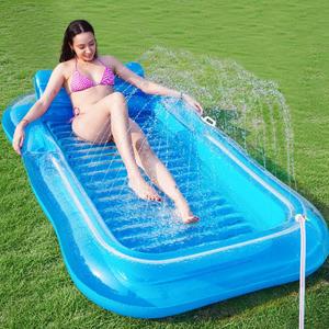 Inflatable Tanning Pool Lounger Float with Sprinkler, 78" x 48" Pool Floats Adult with Pillow, 3 in 1 Blow Up Tanning Bed, Suntan Tub Raft Floatie for Pools, Beach, Backyard Summer Water Party (Blue)