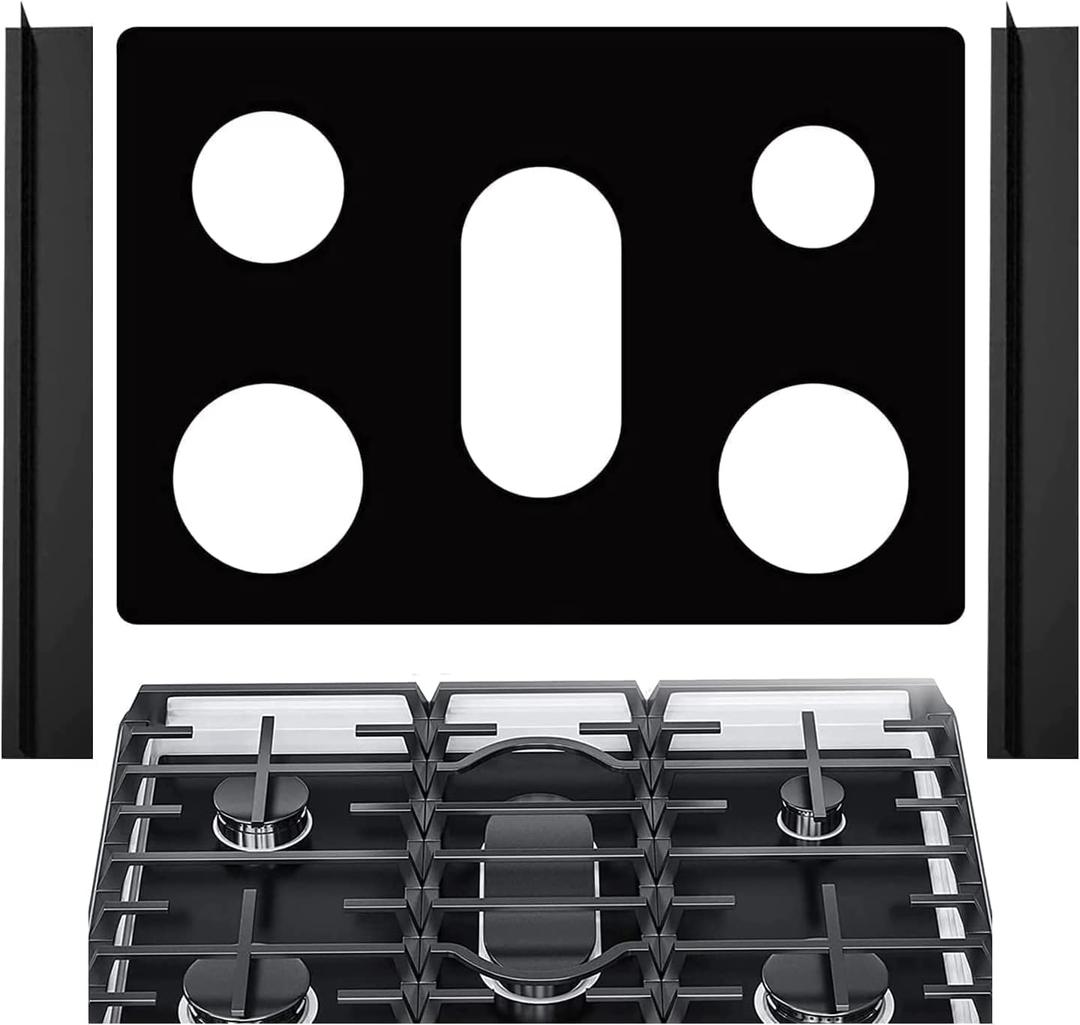 Stove Cover, Stove Covers Reusable Gas Range Protectors for Samsung Gas Range,0.3mm Reusable Gas Stove Burner Covers with 2PCS Silicone Stove Counter Gap Cover Long & Wide Gap Filler,Black-3pcs