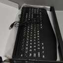 SABLUTE Large Print Backlit Keyboard, Wired USB Computer Keyboards with 7-Colors Backlight, Wrist Rest, Phone Holder, Oversized Letter Keys Easy to See and Type for Laptop, PC, Windows, Black