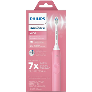 Philips Sonicare 4100 Electric Rechargeable Power Toothbrush, Pink, with Genuine Philips Sonicare Optimal Plaque Control Replacement Toothbrush Heads, White, 3 Pack